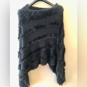Charlie Paige Black Faux-Fur Trim Poncho Sweater